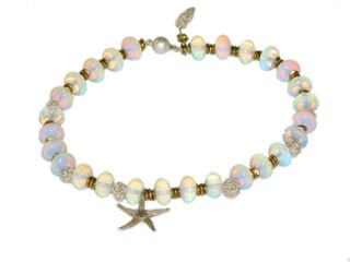Link to Glass, Fine Silver and brass bead necklaceJewellery